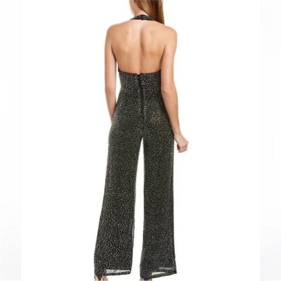 ALICE + OLIVIA Disco Diamonds Mercury Sparkle Crepe Halterneck Jumpsuit - Picture 5 of 10